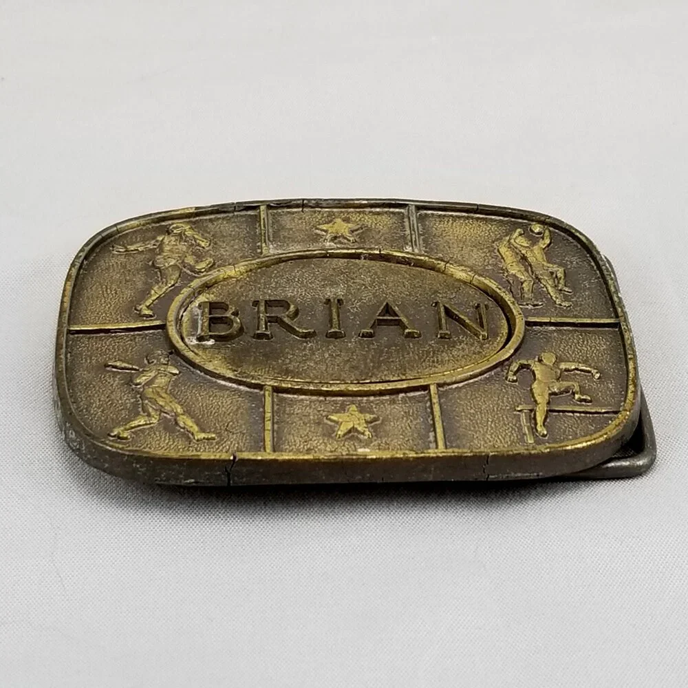 Belt Buckle 1977 Brian Name Sports Star‎ Football Basketball Baseball Hurtles